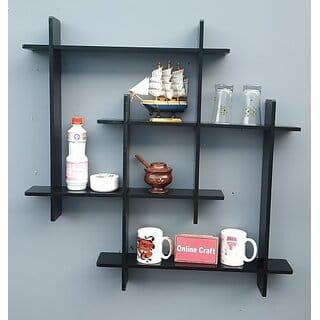 Onlinecrafts 8 Wala Plus ( Black) Wooden Wall Shelf (Number Of Shelves - 4, Black)