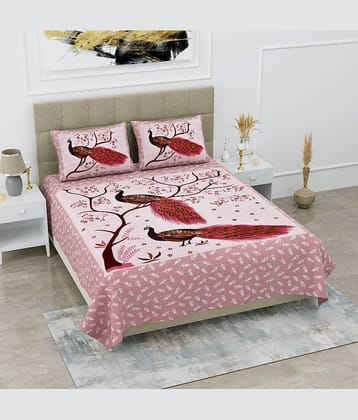 PETROSOLY Cotton 1 Double Queen Bedsheet with 2 Pillow Covers ( Pink )
