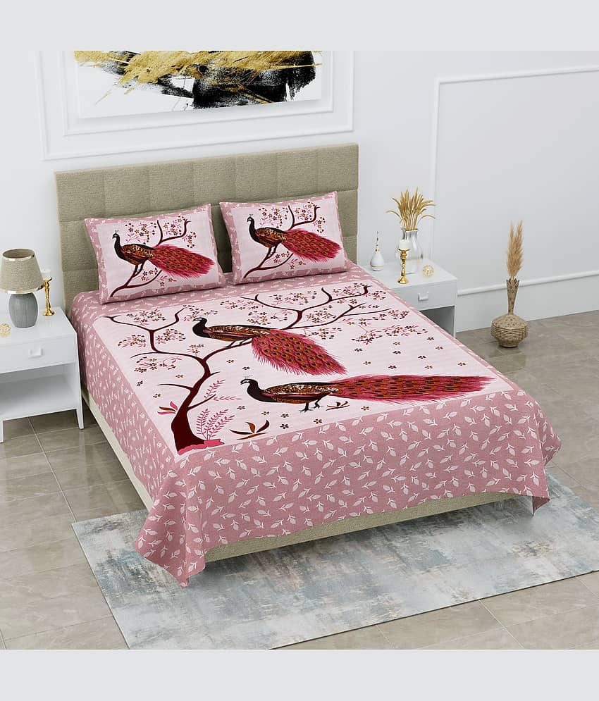 PETROSOLY Cotton 1 Double Queen Bedsheet with 2 Pillow Covers ( Pink )