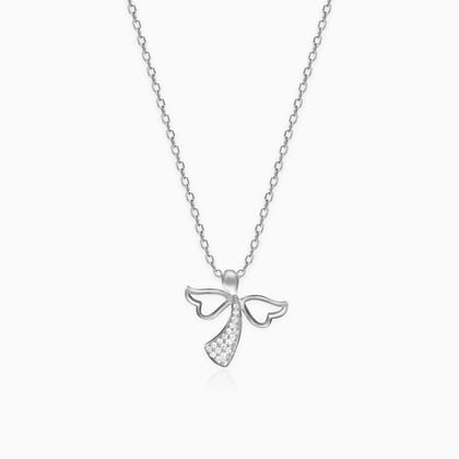 Silver Zircon Angel Pendant with Link Chain