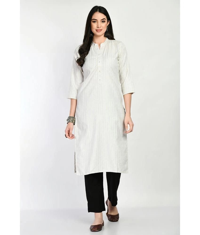 MAURYA Cotton Flex Striped Straight Womens Kurti - White ( Pack of 1 ) - None