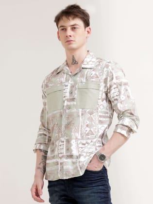 Duval Brown Abstract Print Shirt-S / Brown