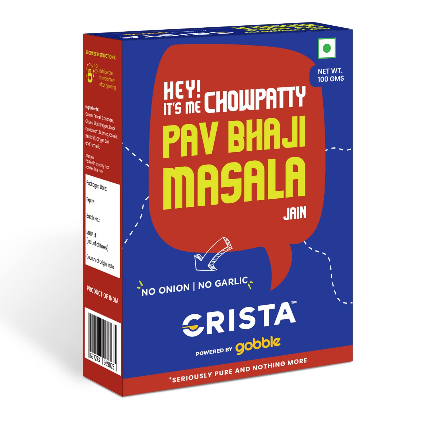 CRISTA Jain Chowpatty Pav Bhaji Masala, 100 gm