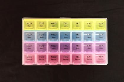 FAIRBIZPS Pill Medicine Organizer Reminder Storage Box 28 Days or 4 Weeks| Plastic | Pack of 1