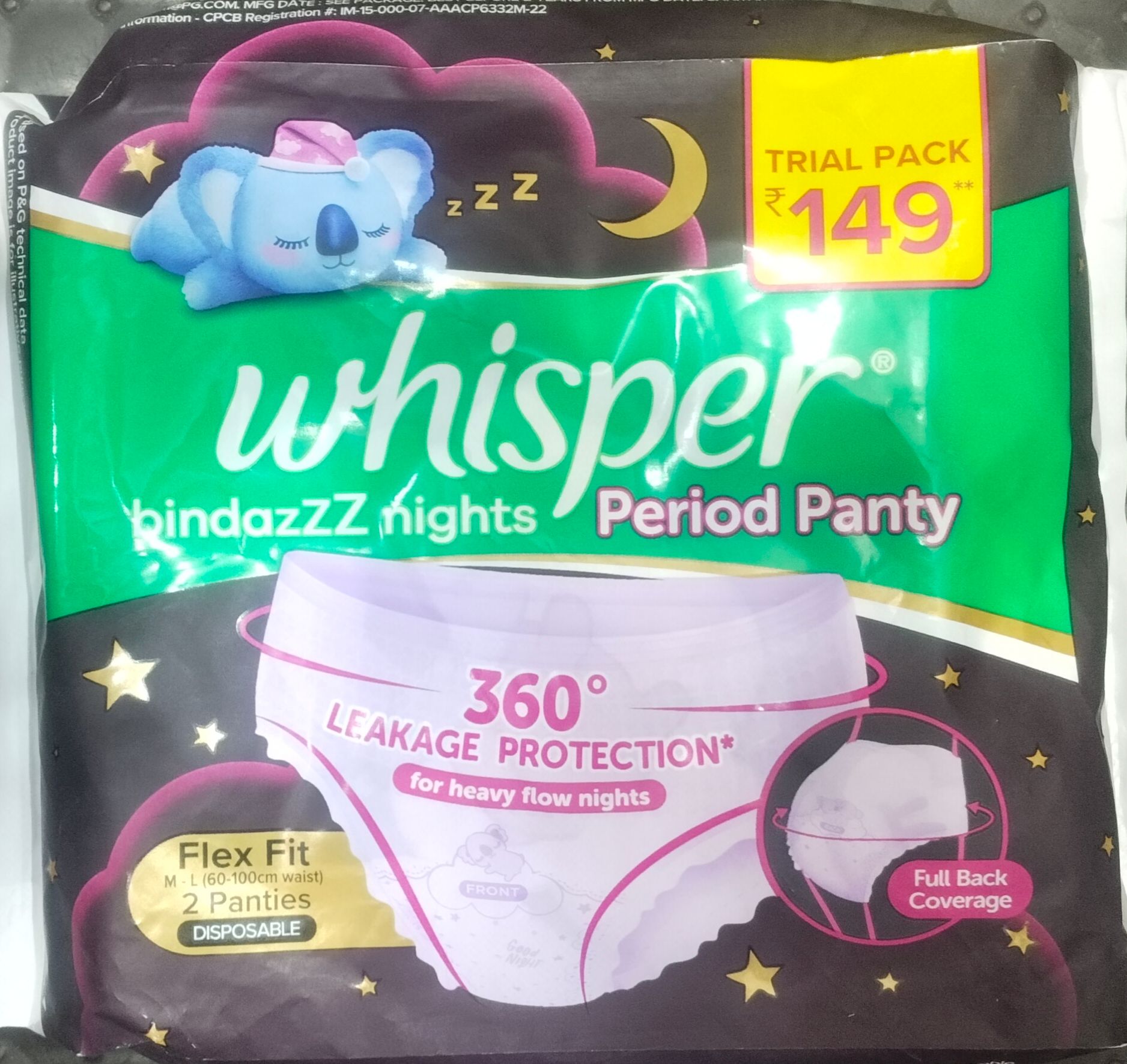 Whisper bindazz nights period pany