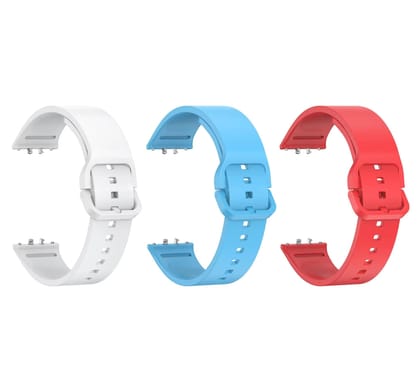Valente Silicone Watch Straps Compatible for Samsung Galaxy Fit 3 (Pack of 3)-White & Skyblue & Red