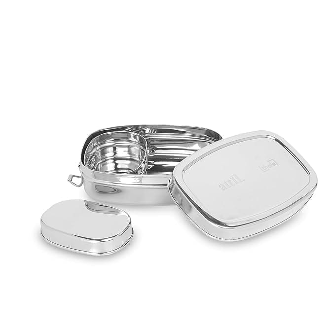 Stainless Steel Lunch Box with Transparent Lid & Locking Clips | Rectangular Steel Tiffin Box