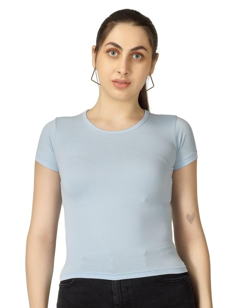 BLUEFICUS Women’s Casual Basic Slim Fit Short Sleeve Crew Neck Crop Top