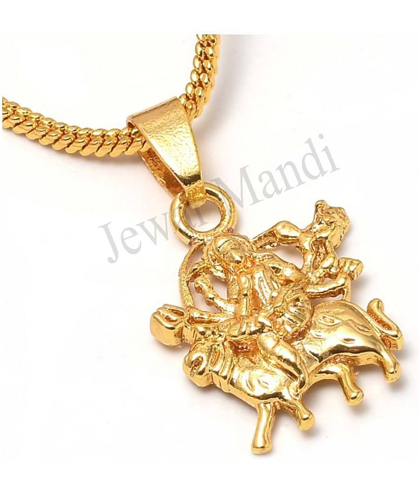 Jewar Mandi Pendant Maa Durga Shero Wali Mata Ji Locket Chain Gold Plated Rich Look Long Size Latest Designer Daily Use Jewelry for Men Women, Boys Girls, Unisex