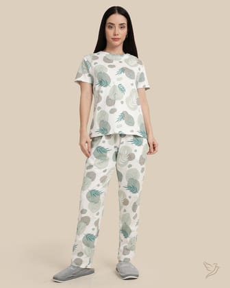 Tropical Printed Co-ord Set - White Loungewear-XS / White