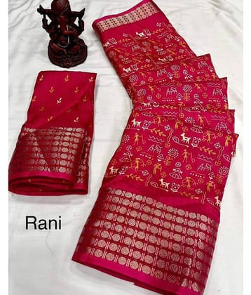 Bhuwal Fashion Art Silk Printed Saree With Unstitched Blouse Piece ( Turquoise )