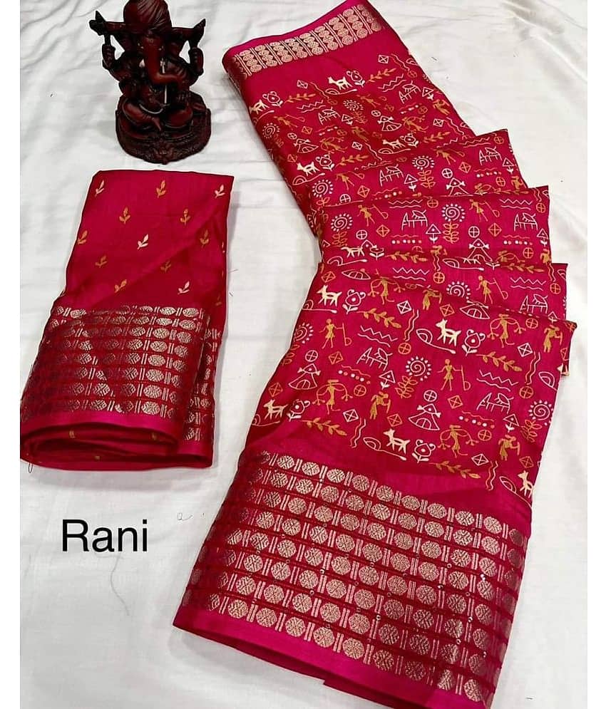 Bhuwal Fashion Art Silk Printed Saree With Unstitched Blouse Piece ( Turquoise )