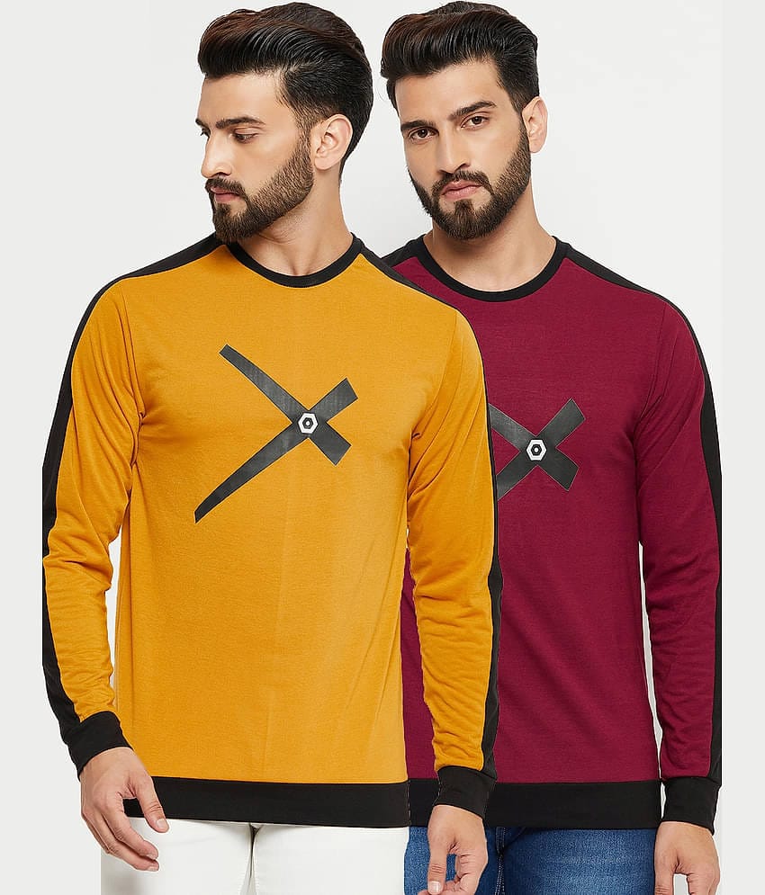 EMERALD APPAREL TRADING - Mustard Cotton Blend Regular Fit Men's T-Shirt ( Pack of 2 )