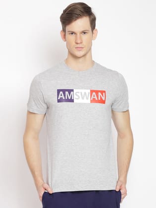 Mens Premium Cotton Printed Half Sleeve Crew Neck T-Shirts-S / Grey Melange