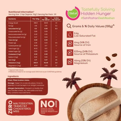 Ollefud Dates Powder | Seedless Real Arabian | Natural & Healthy Substitute for Refined Sugar | No Added Sugar | Iron & Potassium Source | Zero Additives | 200g