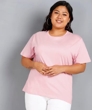 Womens Plus Size Solid Round Neck T.shirt (Pink)-XL