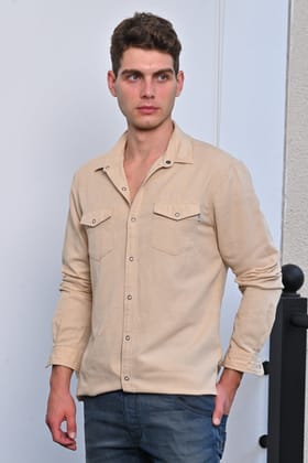 Brogan - Cotton Pocketed Solid Shirt - Beige-S-38 / BEIGE