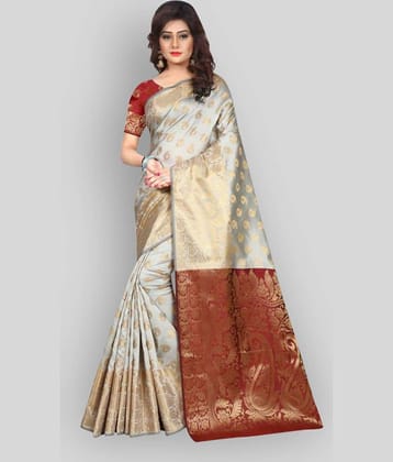 Gazal Fashions Banarasi Silk Printed Saree With Unstitched Blouse Piece ( Multicolor )
