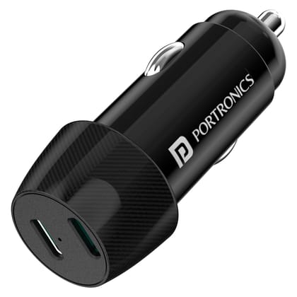 Portronics Car Power 14 Car Charger, Dual Ports, Type-C PD, Mach Fast Charging