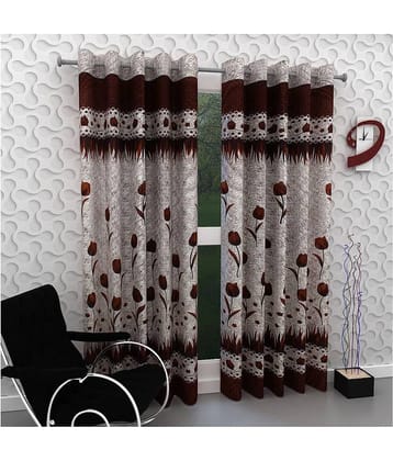 Phyto Home Floral Semi-Transparent Eyelet Door Curtain 7 ft Pack of 2 -Brown
