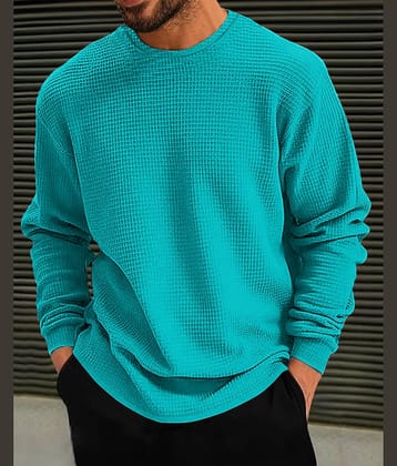 Eyebogler Men Cotton Oversized Fit Self Design T-Shirt ( Sea Green )