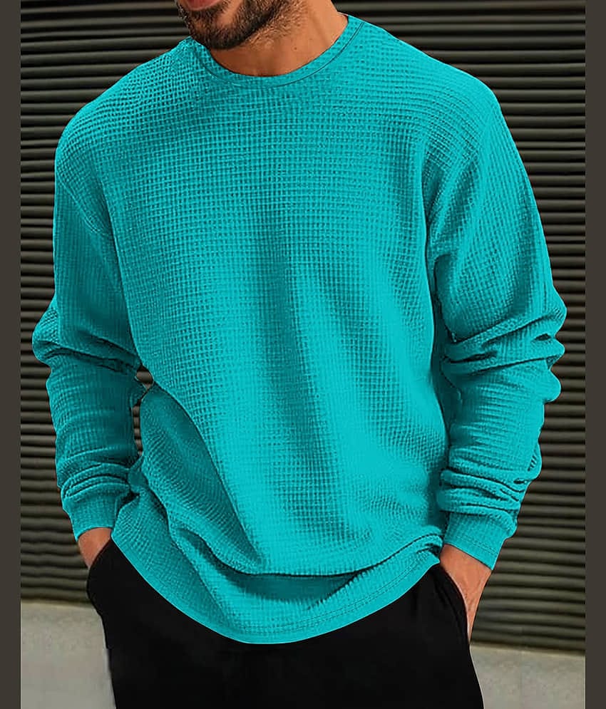 Eyebogler Men Cotton Oversized Fit Self Design T-Shirt ( Sea Green )