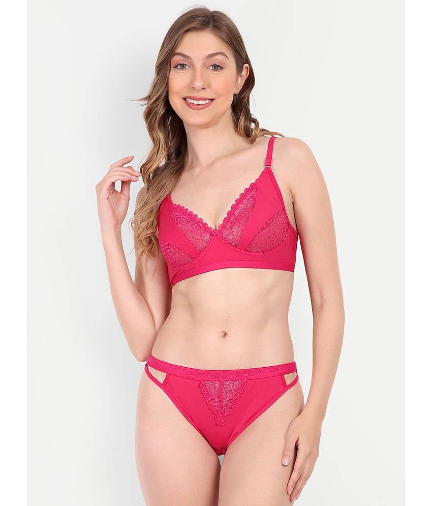 Aprozone Poly Chiffon Women's Bra & Panty Set ( Pink ) Lingerie Set