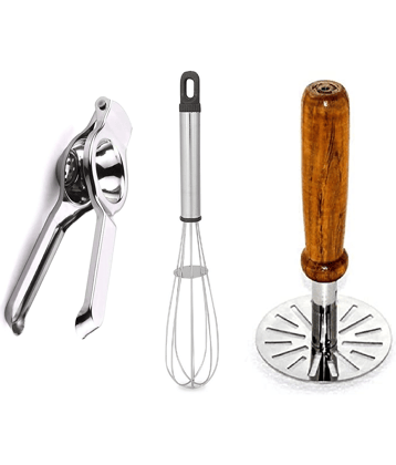 VillWin Silver Stainless Steel Masher Whisk Lemon Squeezer ( Set of 3 )
