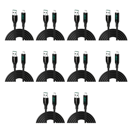 Walta Elite Real Plus Pro Advance USB to iPhone 1mtr Charging Cable - Black (Pack of 10)