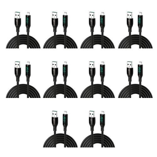 Walta Elite Real Plus Pro Advance USB to iPhone 1mtr Charging Cable - Black (Pack of 10)