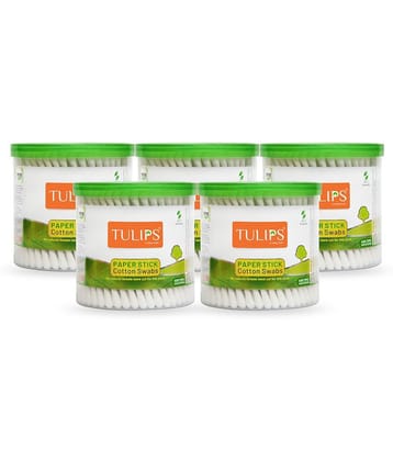 TULIPS Cotton Ear Buds/Swabs {pack of 5} with White PAPER Sticks {200/400 Tips} in a Jar
