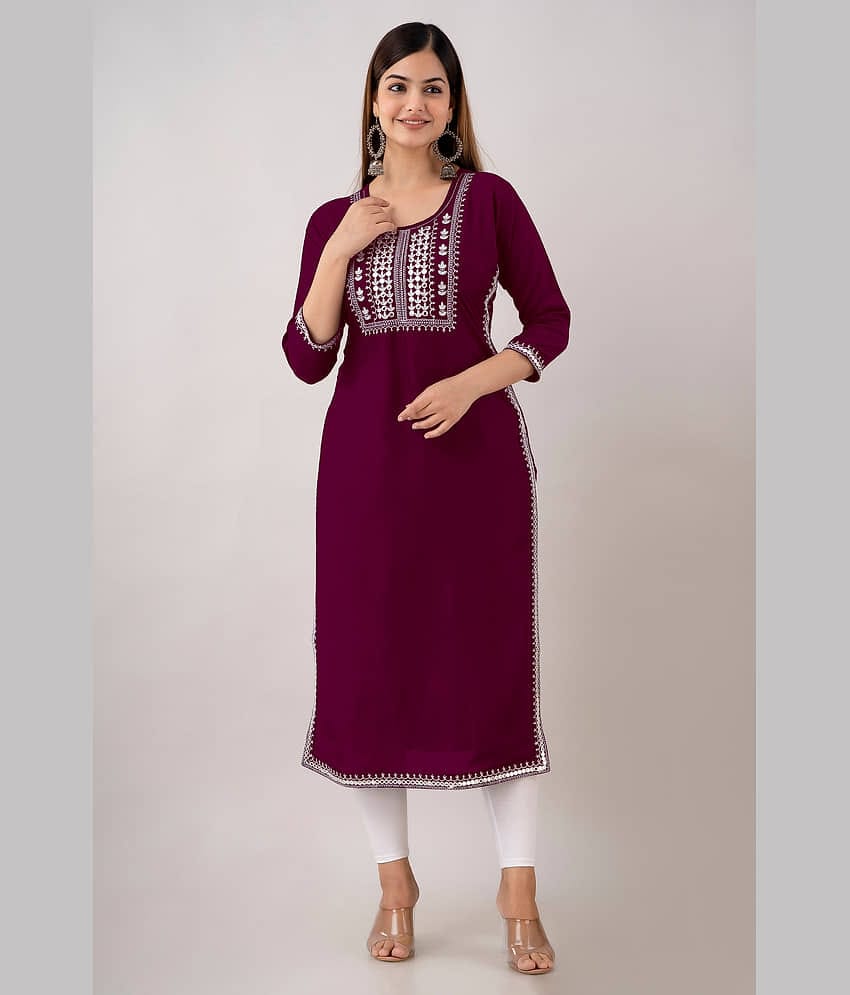 Kapadia - Wine Rayon Women's Straight Kurti ( Pack of 1 )