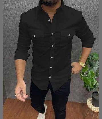 Qlonz store Cotton Blend Regular Fit Solids Full Sleeves Men's Casual Shirt - Black ( Pack of 1 )