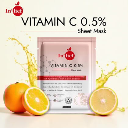 In'Lief Vitamic C Sheet Mask - 25ml | Rich in Peptides & Collagen | Infused with Cranberry