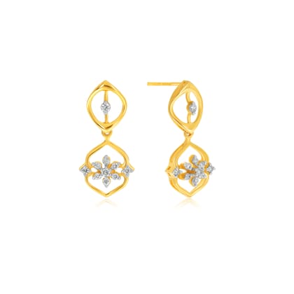 Senco Gold Floral Fantasy Diamond Drop Earrings (3.5 gram / 0.18 Ct / HI-SI / 14K Yellow Gold)