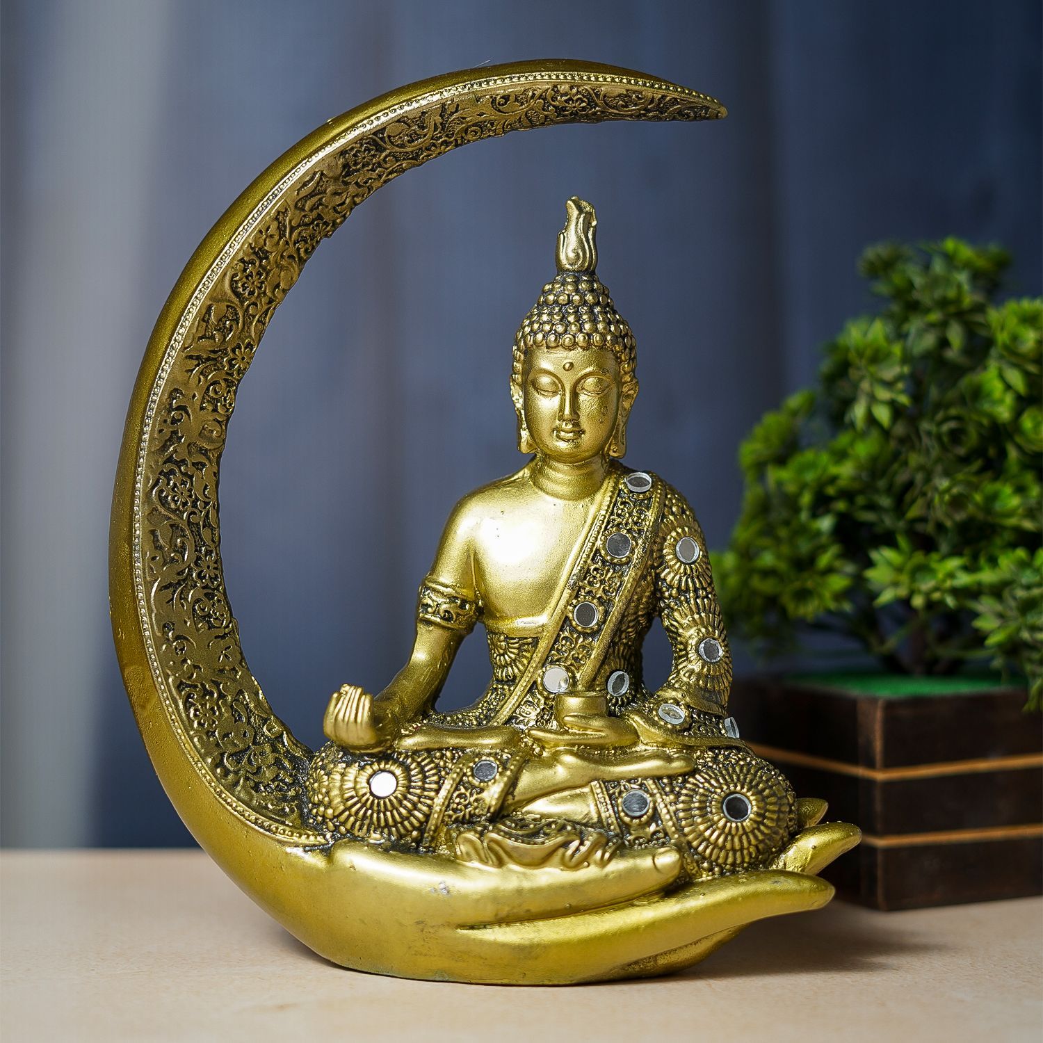 Craftlayout Resin Setting On Hand Stone Lord Buddha Statue - Gold 20 Cm