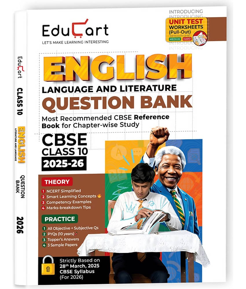 Educart CBSE Question Bank Class 10 English 2025-26 on new Syllabus 2026 (Introducing Unit Test Worksheets)