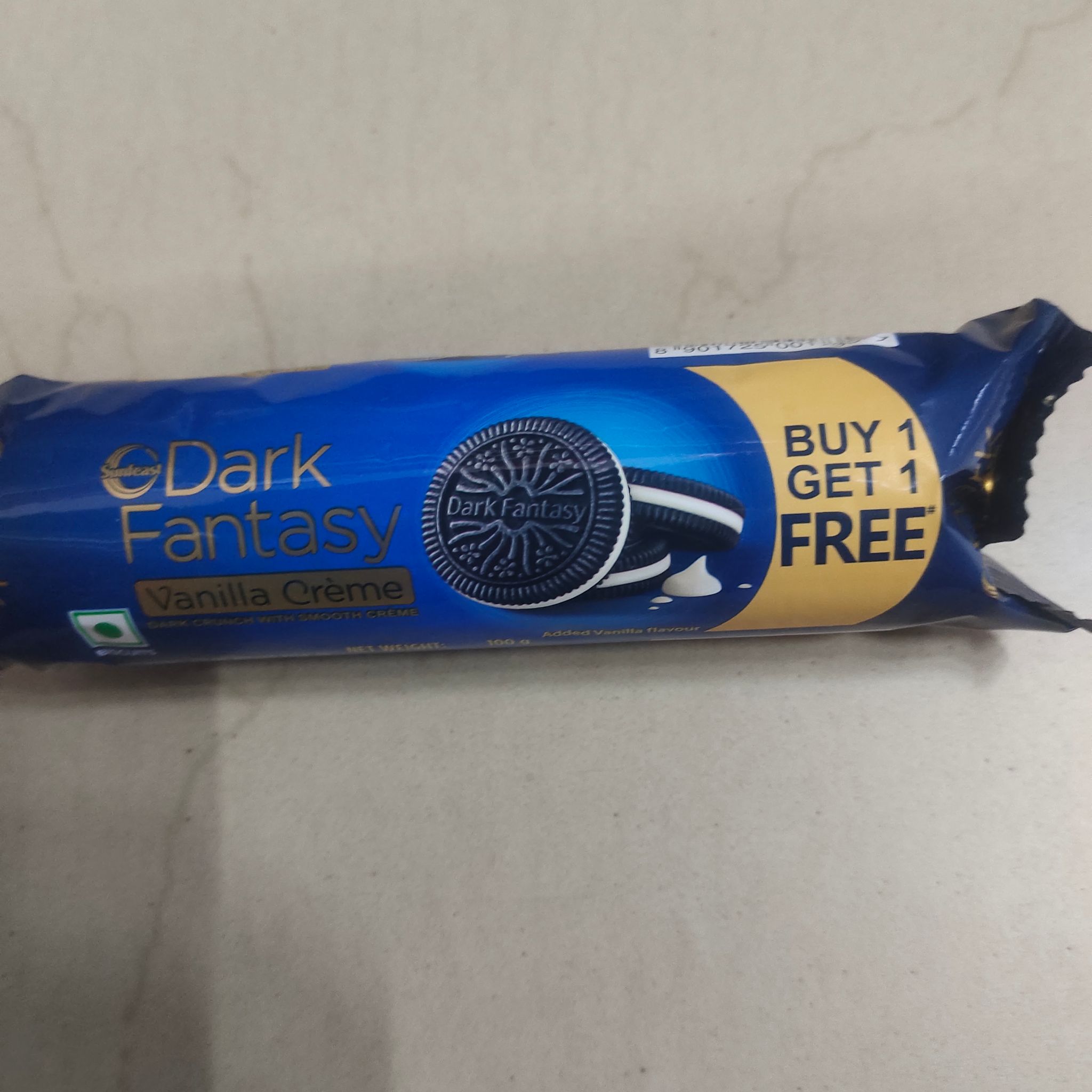 Sunfeast Dark Fantasy - Vanilla Creme, Dark Crunchy Biscuit With Smooth Creamy Layer,2x100 g Multipack