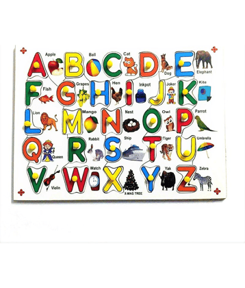 English Alphabet Learning Puzzle Board with Knobs and Picture FOR PRE PRIMARY  EDUCATION
