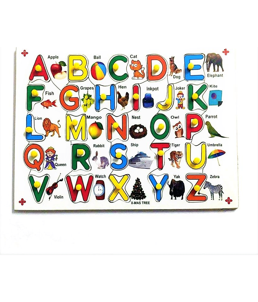 English Alphabet Learning Puzzle Board with Knobs and Picture FOR PRE PRIMARY  EDUCATION