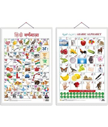 Set of 2 Hindi Varnamala and Arabic Alphabet (Arabic) Early Learning Educational Charts for Kids | 20"X30" inch |Non-Tearable and Waterproof | Double Sided Laminated | Perfect for Homeschooling, Kindergarten and Nursery Students