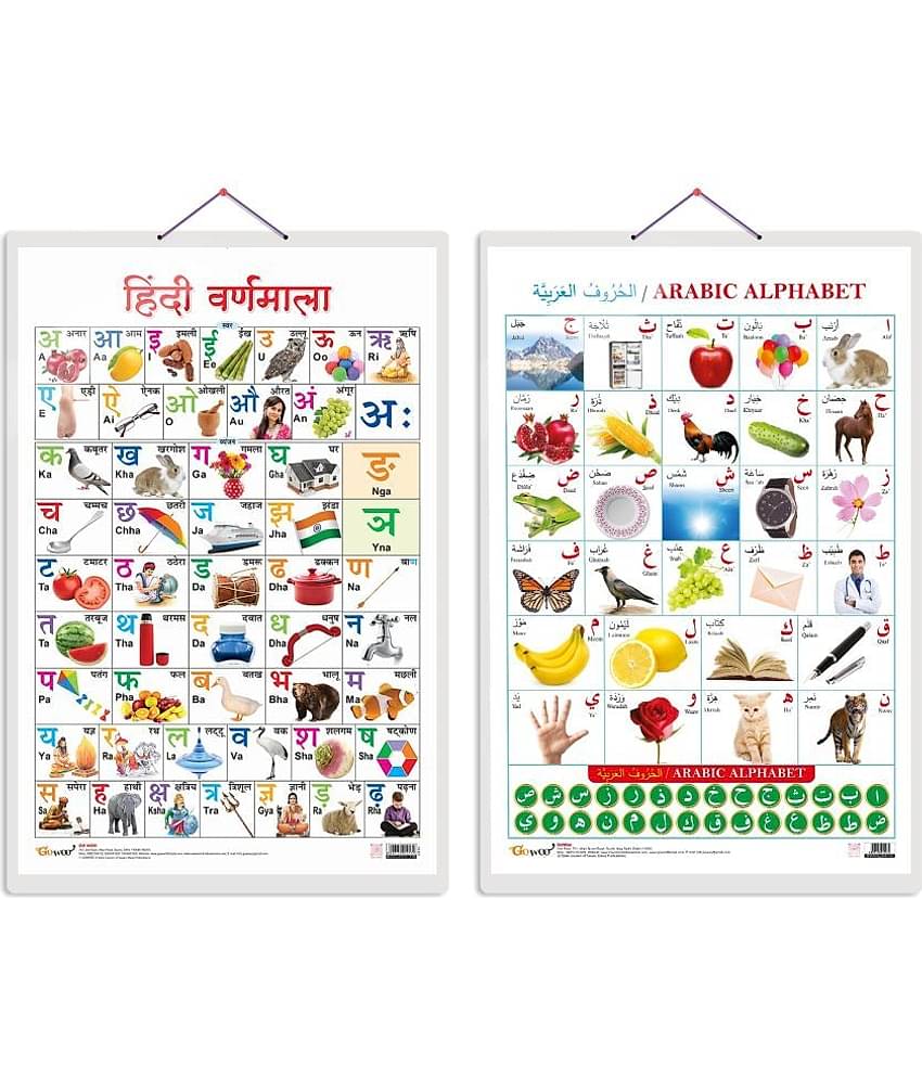 Set of 2 Hindi Varnamala and Arabic Alphabet (Arabic) Early Learning Educational Charts for Kids | 20"X30" inch |Non-Tearable and Waterproof | Double Sided Laminated | Perfect for Homeschooling, Kindergarten and Nursery Students