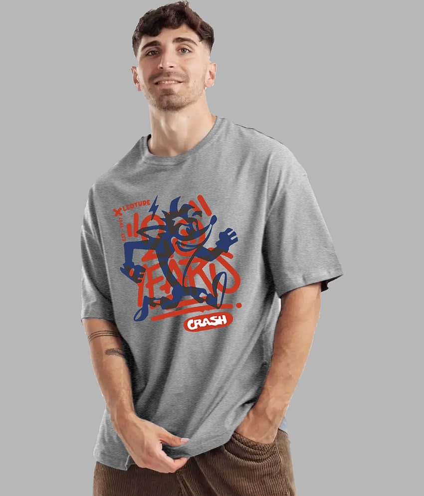 Leotude Pack of 1 Cotton Blend Oversized Fit Men's T-Shirt ( Grey )