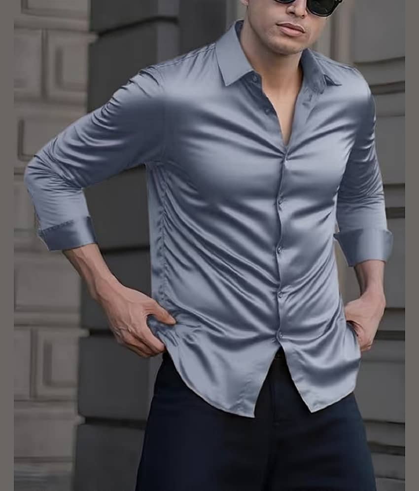 bluecorp enterprise Satin Regular Fit Solids Full Sleeves Men's Casual Shirt - Green ( Pack of 1 )