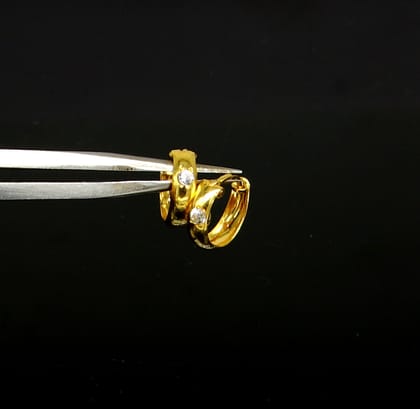 18kt yellow fine gold single stone hoops earring, excellent brides made clip on earring, Huggie Hoop Earrings jewelry gifting ho70