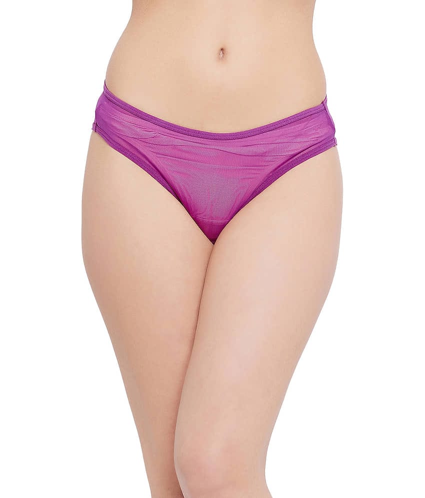 Clovia Lace Solid Women's Thongs ( Purple )