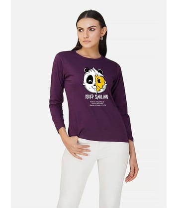 CHOZI Women Cotton Printed Regular Fit Round Neck T-Shirt ( Purple )