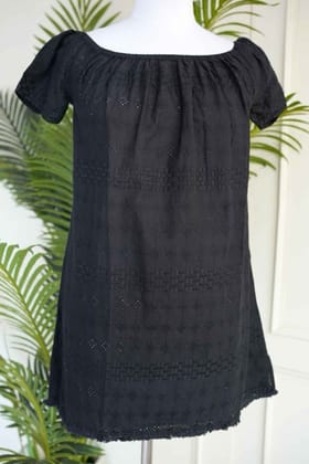 Black Schiffli Short Dress-S