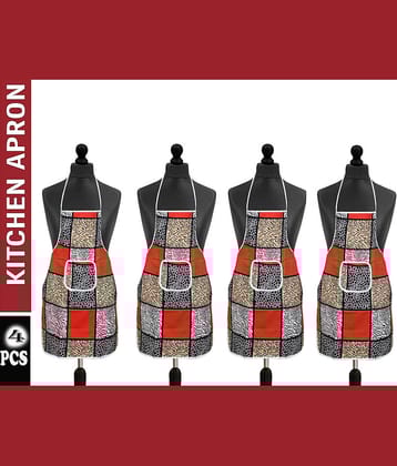 Aazeem Cotton Blend Printed Kitchen Apron with 1 Center Pocket ( Pack of 4 )