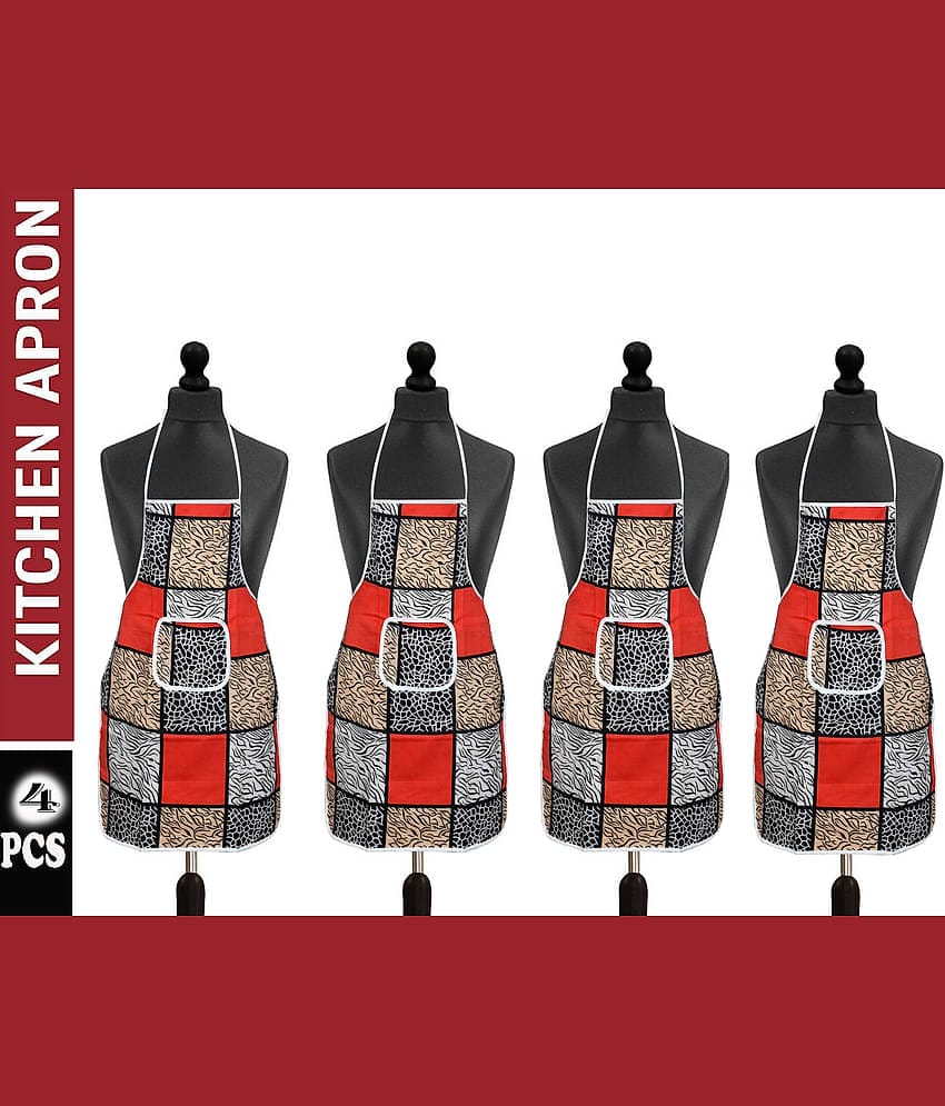 Aazeem Cotton Blend Printed Kitchen Apron with 1 Center Pocket ( Pack of 4 )